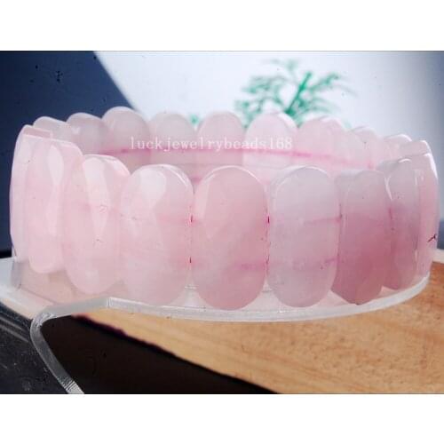 Free Shipping Fashion Jewelry 10x20mm Pink Crystal Art Oval Women Men Beads Elastic Bracelet 7.5" FG7570