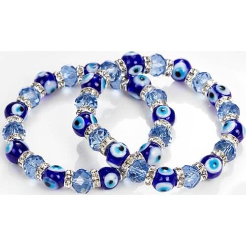 Demon Eye Crystal Bracelet, Evil Eye Bracelet, Blue Crystal Beaded Bracelet, Adjustable Lucky Bracelet for Friends Lovers
