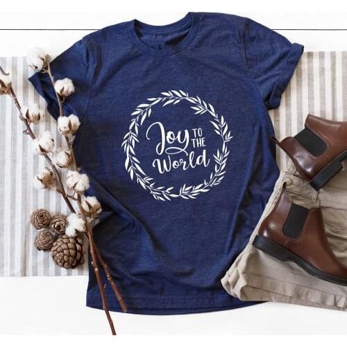 Joy To The World Pure Cotton T-shirt Fashion Women Christmas Gift Tshirt Outfit Funny Graphic Winter Tee Shirt Top Drop Shipping