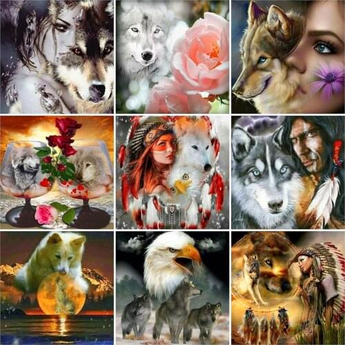 HUACAN Full Drill Diamond Painting 5D Wolf Diamond Art Mosaic Animal Sale Embroidery Farmhouse Home Decoration Gift