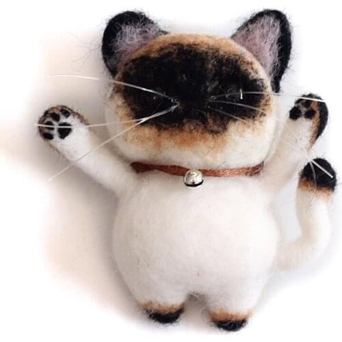 Needle Felting Kits Mini Cute Cat Merino for Beginners, Felting Mat, Felting Needles, Finger Guards, Instructions, DIY Craft (A)