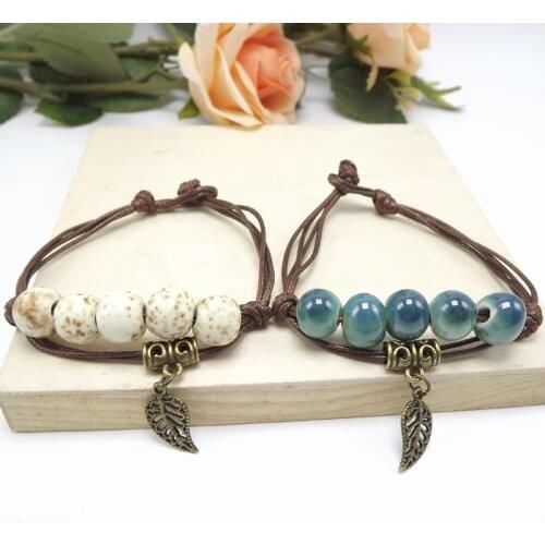 Delicate Ethnic Style High Quality Original Ceramic Beads Bracelet Adjustable Handmade Porcelain Beads Rope Free Shipping #1871