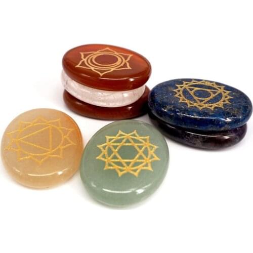 Chakra Stones-Reiki Healing Crystal With Engraved Chakra Symbols Holistic Balancing Polished Palm Stone Set gift STO01