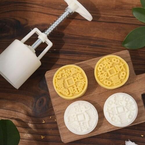 Round Side 3D Chinese Words Shape Design Patterns Mooncake Hand-pressing Plastic Material Moulds for Mid-Autumn Festival