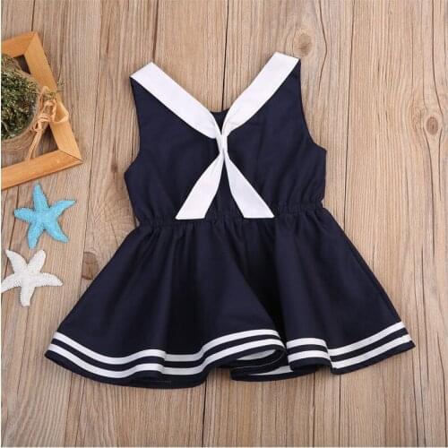 Summer Fashion Girl Dress 0Y-5Y Sleeveless Kids Girl Navy Style Dress Tie Party Birthday Dress Clothes UK