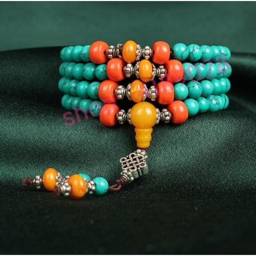 Natural turquoise exquisite 108 beads hand chain hand string, national wind ornaments, natural material craft accessories