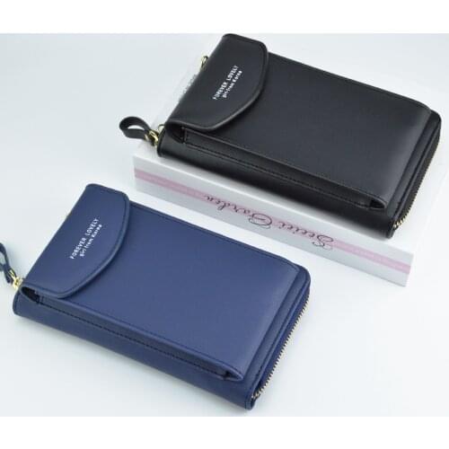 New ladies Korean fashion universal mobile phone bag Samsung/iPhone/Huawei/Xiaomi wallet solid color diagonal shoulder bag