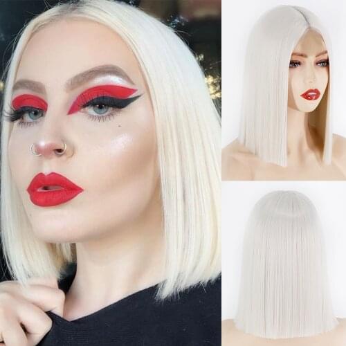 Lolita Wig Short Bob Frontal Wig White Wig High Temperature Resistant Black Female Straight Human Hair