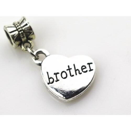 20pcs/lot Silver heart brother Dangle Hanging Charms big hole Beads European pendant fit charms bracelet DIY jewelry