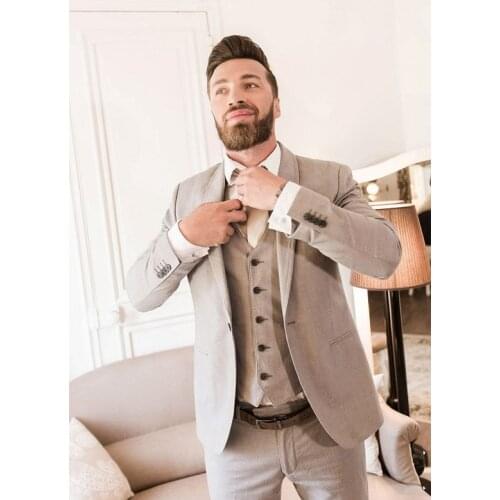 Latest Coat Pant Designs Beige Tan Men Suits Slim Fit Tuxedo 3 Piece Custom Groom Blazer Prom Suit Masculino Jacket+Pant+Vest Xm