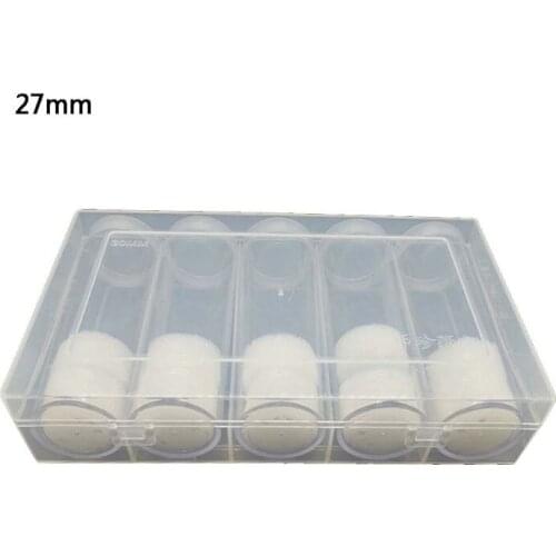 Clear Storage Box Collection Case Display Protector with 5 Pcs Round Screw Top Coin Tubes Holder for 27mm/30mm Coins or Capsules