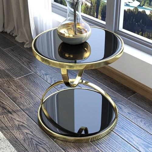 Luxury Toughened Glass Corner Table Living Room Sofa Side Table Stainless Steel Gold Small Round Table Postmodern Tea Table