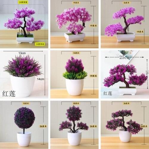 Rose Red Purple Artificial Small Pine Tree Plants Bonsai Monstera Persian Grass Eucalyptus Flower Bonsai Home Garden Room Decor