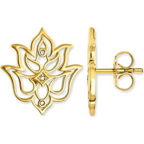 Silver Gold Color Hollow Lotus Flower Stud Earrings, 2018 New Thomas Style Lotos Ear Stud Earings Jewelry Glam Gift For Women