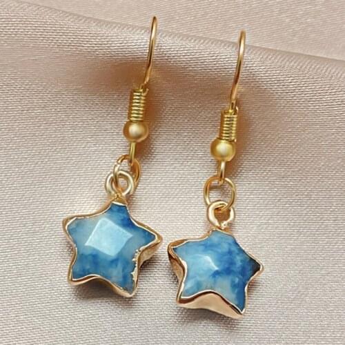 Cute Natural Stone Star Dangle Earrings for Women 2021 New Fashion Wedding Jewelry Gifts Stainless Steel Hook Gold Drop Earring