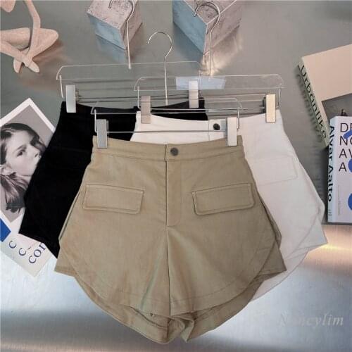 Khaki Shorts for Women 2021 Summer New Side Slit Design High Waist All-Matching Casual Short Femme White Black