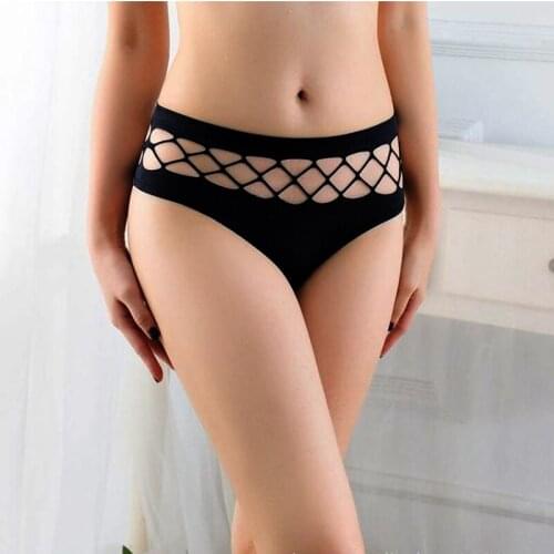 Fish Net Hollow Out Sexy Womens Underwear Sports Mid Waist Cotton Panties Sex String Fitness Seamless Briefs