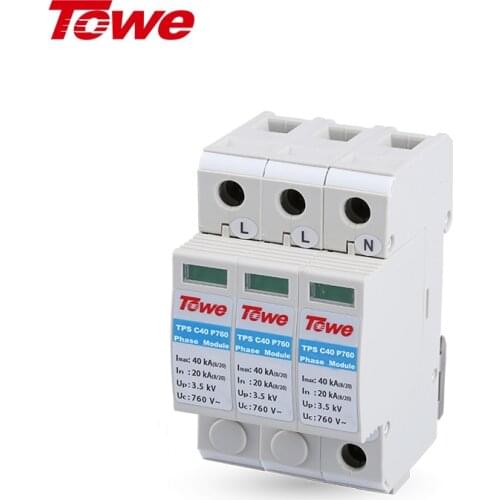 TOWE TPS C40 P760 3P 20kA-40kA Wind Power Generation Un 690V Uc 760V C Level Lightning Protector With Deterioration Indicator