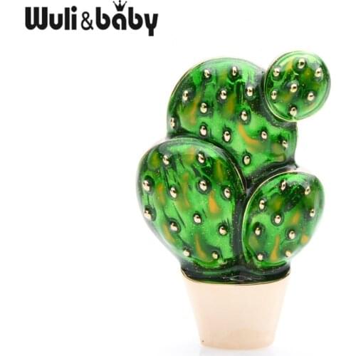 Wuli&baby Green Enamel Cactus Brooches For Women Alloy Flower Brooch Pins Gifts