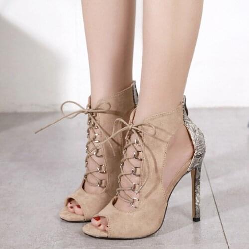 2020 Spring Woman Shoes Snake Grain Splicing Strap Sandals Fashion Show 35-42 Rome High Heel Sandals Sexy Party Pumps