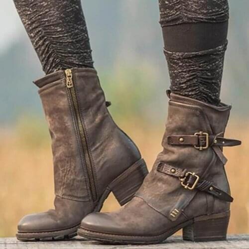 New autumn and winter belt buckle thick heel womens boots fashion large size knight women snow motorcycle riding boots A1