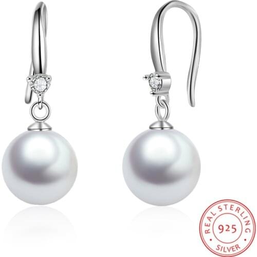 Elegant Round Pearl Drop Earrings for Women 925 Sterling Silver Pearl Earrings Fine Jewelry Female Wedding Engagement Gifts