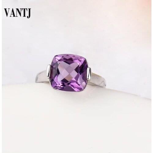 VANTJ Natural Amethyst Rings Sterling 14k Gold Real 585 Gold Elegant Fine Jewelry For Women Lady Party Wedding Gift Box