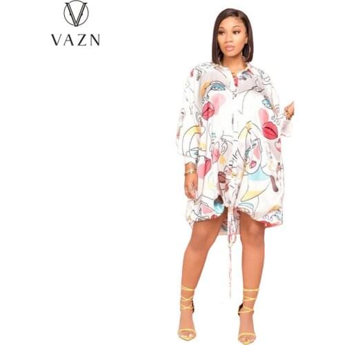 VAZN 2021 Autumn Chiffon Loose Long Asymmetrical Dress Daily Young Free Full Sleeve Nature Young Vestidos For Female