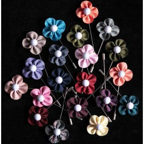 2pcs Fabric Flower Lapel Pins Four Leaf Clover Brooch Men Women Suit Broches Fashion Vintage Clothing Accessories 22 colors