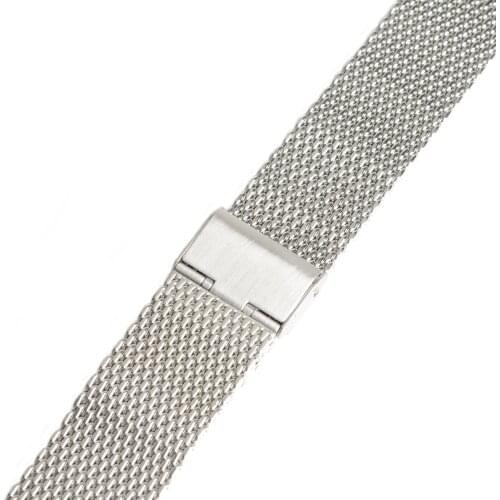 20mm Unisex Thick Mesh Stainless Steel Watch Band Strap Bracelet Fold Over Buckle Silver Watchband SB0561