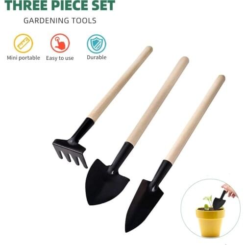 3Pcs Mini Shovel Rake Set Shovel for Plants Bonsai Tools Garden Mini Hand Tools Miniature Planting Set Wooden Handle Spade Set