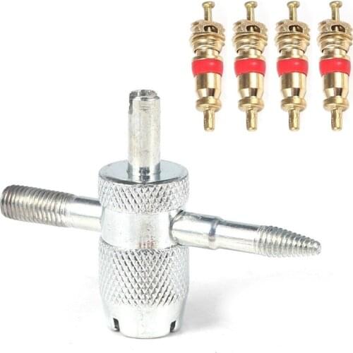 4 Way Tyre Valve Repair Remover Tool Car Bike Tire Accessory + 4 Valve Stem Core-H02