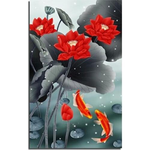 5D DIY Diamond Painting Lotus Flowers Full Drill Square Diamond Embroidery Sofa Backdrop Mural Paintings Freehand Painting