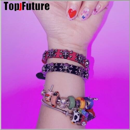 Gothic Lolita Cosplay Harajuku New cool girl leather punk hip hop skeleton buckle bracelet strap Halloween Cosplay props
