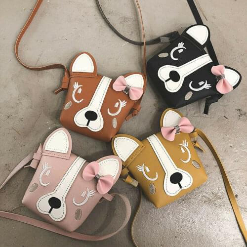 Child Girl Cute Dog Bow Leather Handbag Crossbody Messenger Shoulder Bag Purse