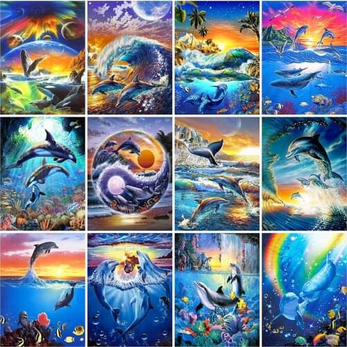 Evershine 5D DIY Diamond Painting Dolphin Full Square Rhinestone Mosaic Diamond Embroidery Animals Cross Stitch Kit Home Decor