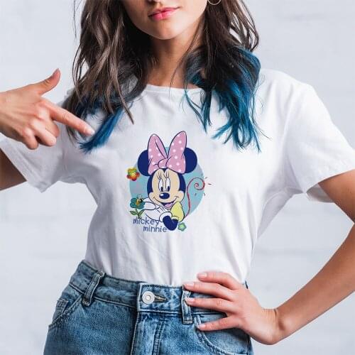 Disney Summer New Products Women T-shirt Kawaii Dropship White Tee Outdoor Fashion T Shirt Female Short Sleeve Minnie Mouse Top