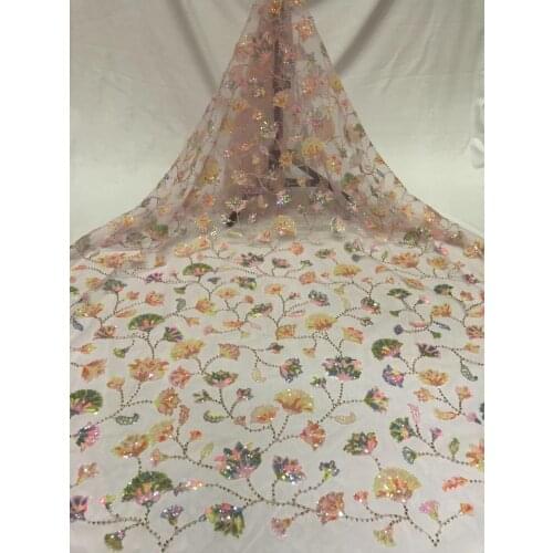 Exquisite and lovely multi-color flower laminated bead tube tulle embroidery, African lace fabric, suitable for fashionable ladi