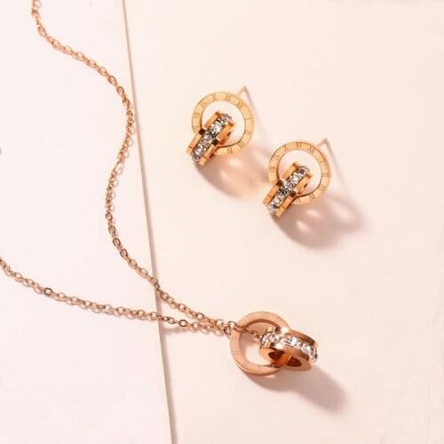 Fashion jewelry set 316L Stainless-Steel Roman-Number-Earrings necklace