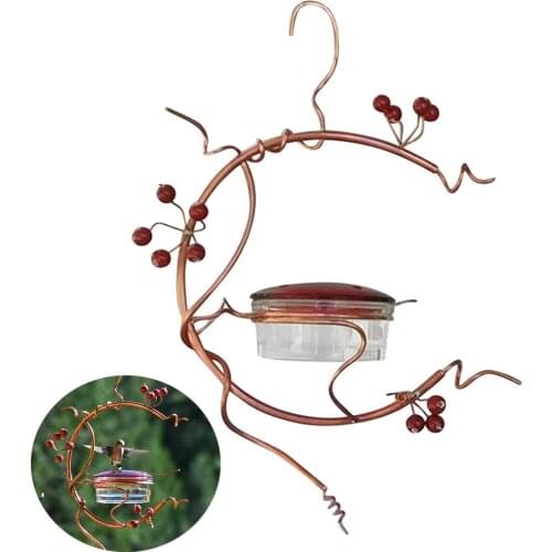Red Berries Best Hummingbird Feeder for Outdoors Tree Iron Hanging Food Water Storage Box Small Birds Feeder Cage