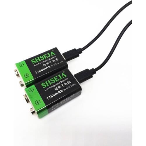 2pcs 9v usb rechargeable battery lithium 6f22 9V li-ion batteries for multimeter Smoke alarm metal detector etc batteries