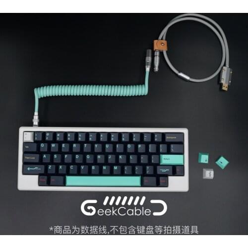 Geekcable Handmade Customized Mechanical Keyboad Data Cable Rear Aviation Plug Series Spiral Woven Keyboard Cable TIffany Grey