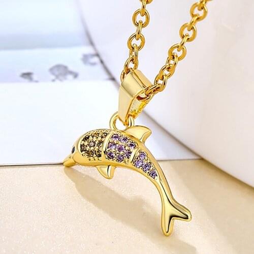 Fashion Dolphin Pendant Necklace For Women Stainless Steel Gold-Plated Copper Micro-AAA Zircon Necklaces Female Animal Jewelry