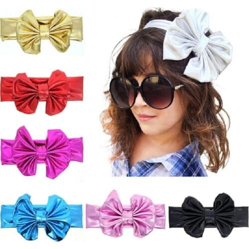 Naturalwell Metallic baby girls headbands Head Wraps Floppy Bow Kids top knot hair accessories Children Bowknot ribbon 1pc HB384