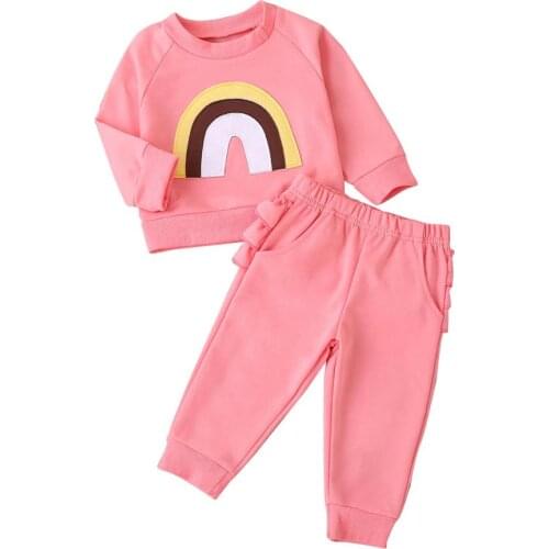Baby girl clothes spring and autumn long-sleeved suit girl clothing girls rainbow sweater casual baby girl two-piece suit
