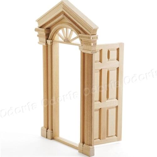Odoria 1:12 Miniature Wood Fairy Door Mini Baroque Style Furniture Home Room Dollhouse Accessories Doll House Decoration