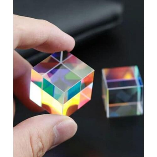 Optical Glass Cube Prism Toy Six-Sided Glass Prism Colorful Stained Glass Beam Splitting Prisms Handicraft Child Science Tool