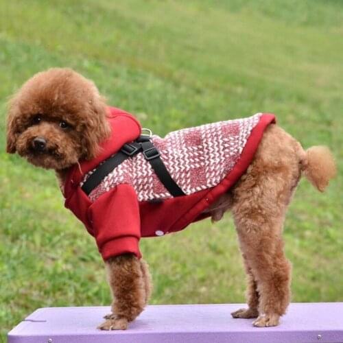 Dog Autumn Winter Warm Jacket With Chest Strap Fashion Puppy Coats Pet Dogs Hoodie Coat Jacket Classic Lattice Pets Clothes