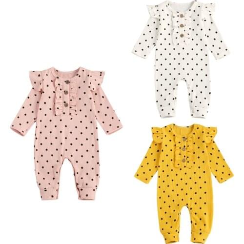 FOCUSNORM Autumn Newborn Baby Girls Boys Polka Dot Rompers Ruffles Long Sleeve Button Jumpsuits 3 Colors