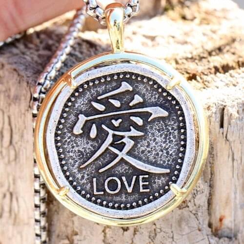 Chinese Character Necklace Best Friend Men Oriental Mandarin Characters for Justice Love Symbol Jewelry